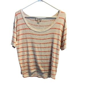 Decree Womens Short Sleeve Scoop Neck Striped T-Shirt Oatmeal Orange Small